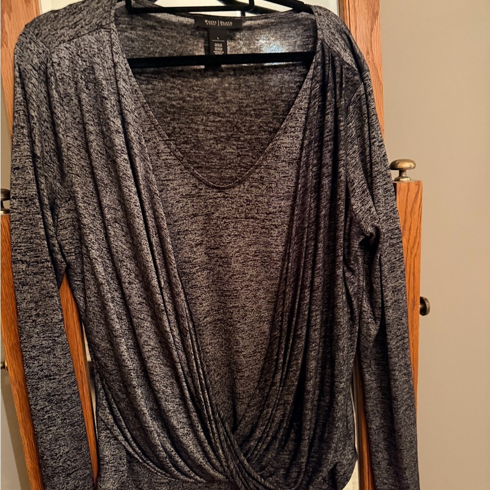 White House, Black Market Charcoal Twist Front Blouse